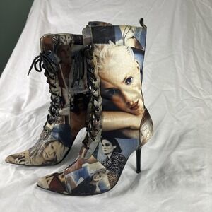 Bumper Boots Calf Height, 2 1/2" Heel With Faces Women size 6.5